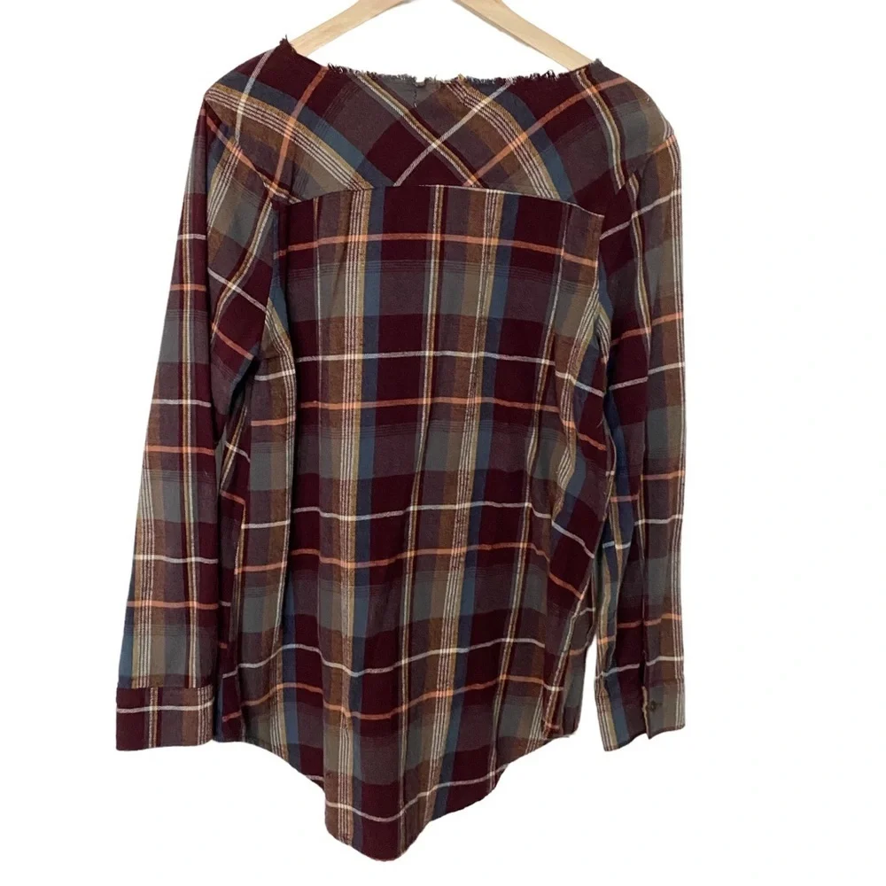 Gilded Intent Plaid Distressed Button Up Crisscross Flannel - Picture 2 of 8